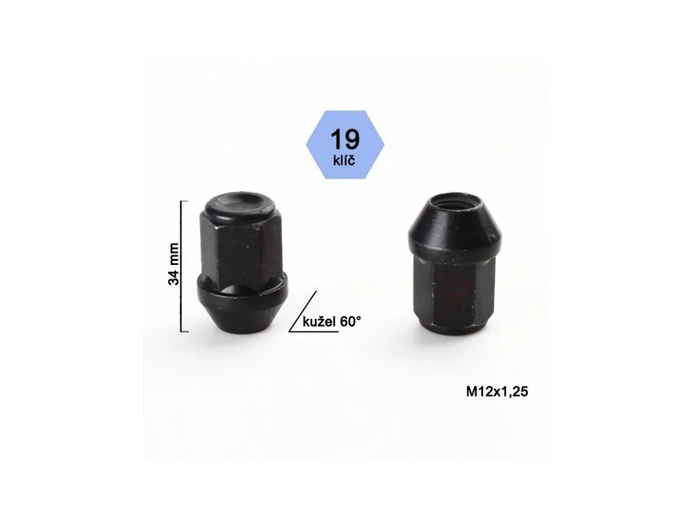 Kolová matice M12x1,25 kužel uzavřená, klíč 19, černá Akce